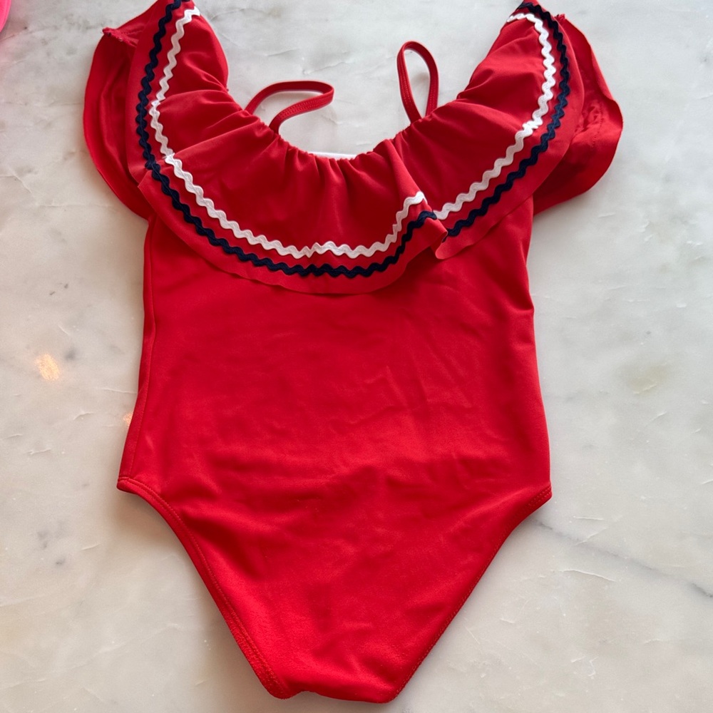 Janie and Jack Very Cheery Ric Rac Ruffle Swimsuit - Picture 7 of 8